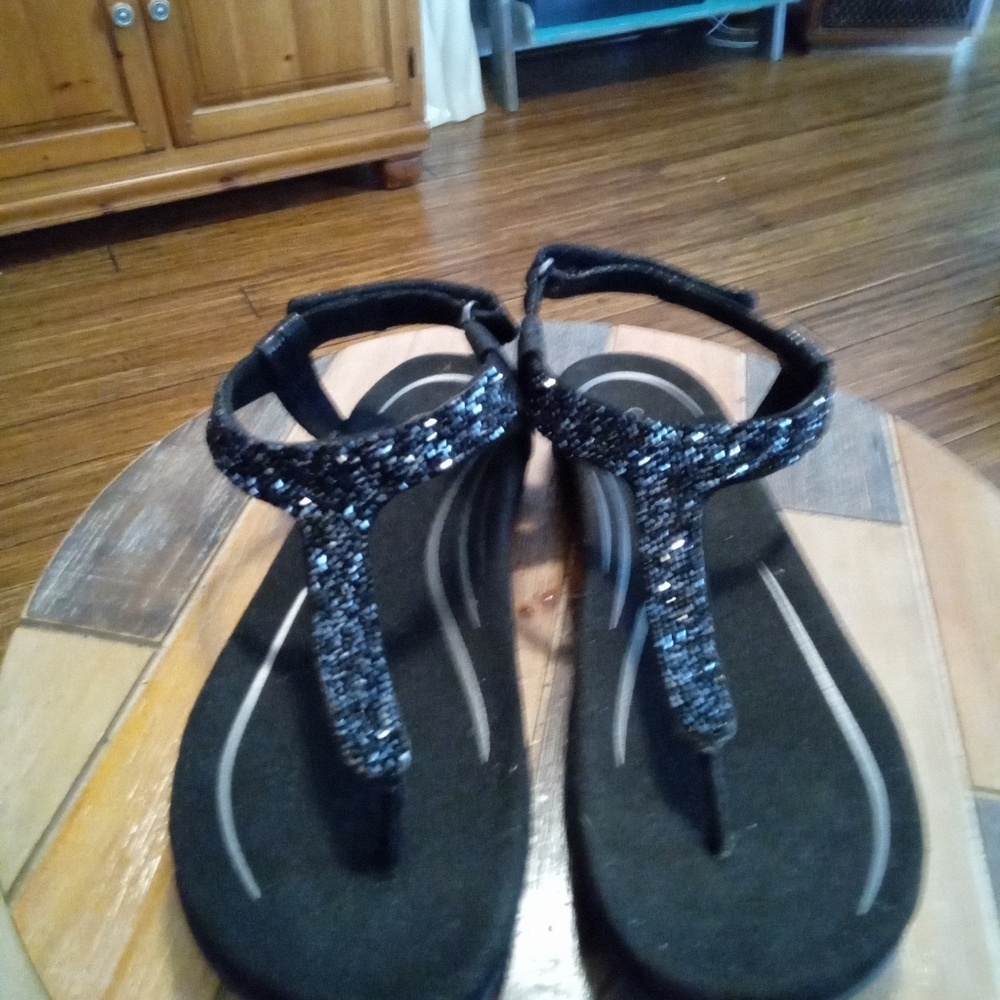 Aetrex Jade Sparkle Women's Black Thong Sandals Size 10 - Picture 2 of 16